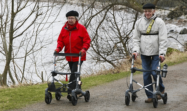 active seniors using rollator walkers